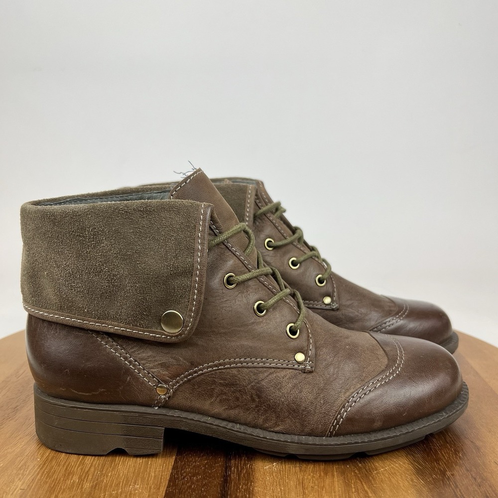 Womens OTBT Chetopa Brown Lesther Foldover Lace Up Ankle Combat Boots Size 8 M‎